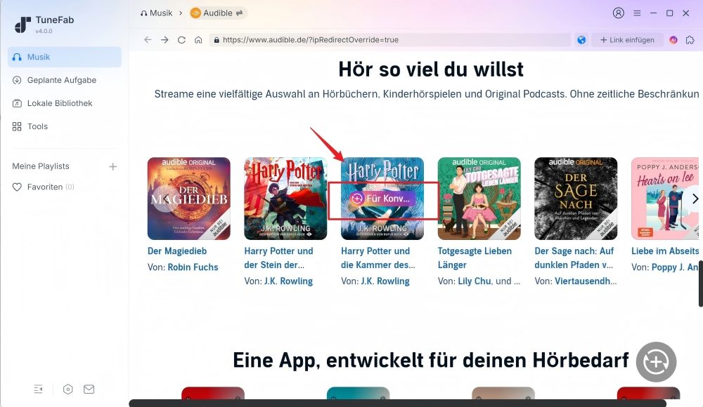 Audible Hörbücher zur Downloadliste hinzufügen