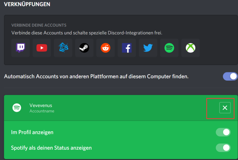 Verbindung von Discord und Spotify trennen