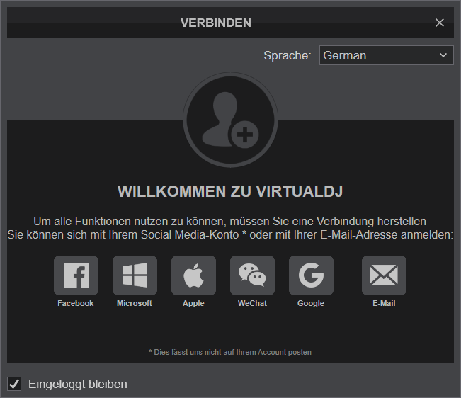 Virtual DJ Konto sich anmelden