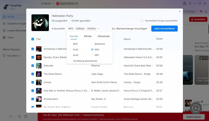 WAV als Ausgabeformat auswählen
