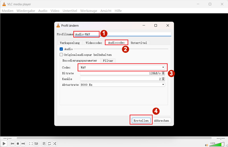 WAV als Ausgabeformat erstellen in VLC