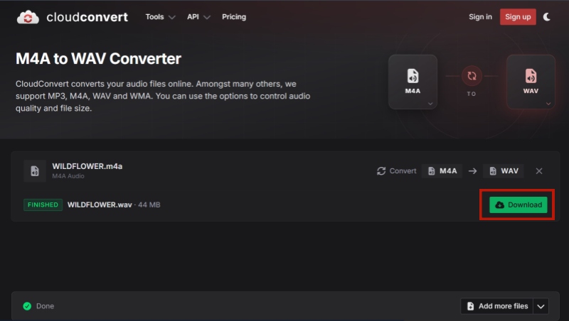 WAV-Dateien in CloudConvert herunterladen