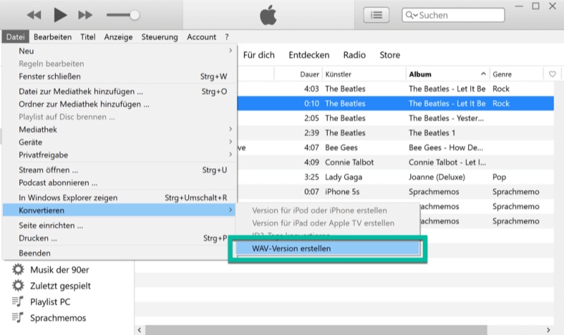 WAV-Version erstellen in iTunes auf PC