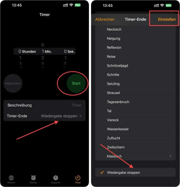 Wiedergabe stoppen auf iOS aktivieren