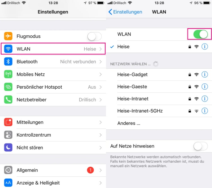 WLAN deaktivieren