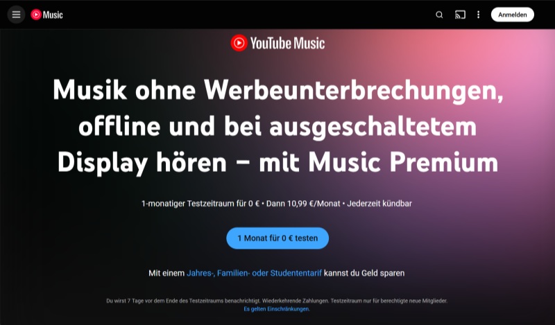 YouTube Music 1 Monat kostenlos testen