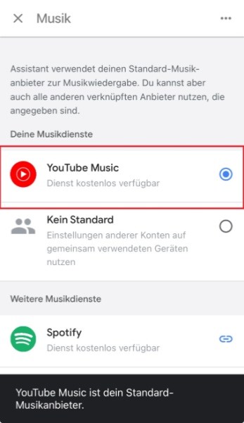 YouTube Music als Standard festlegen