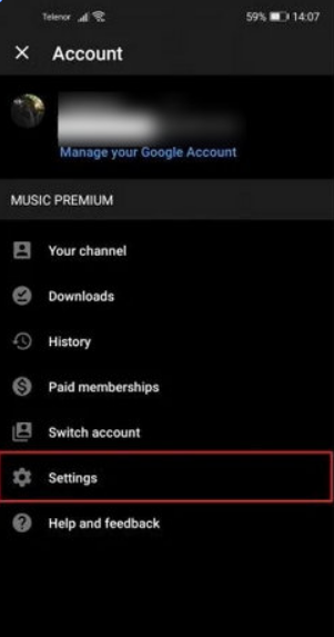 YouTube Music App Einstellungen auswählen