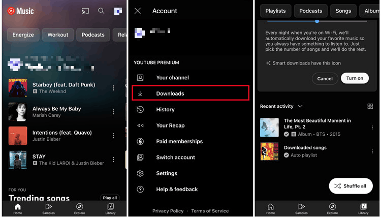 YouTube Music Downloads auf App hören