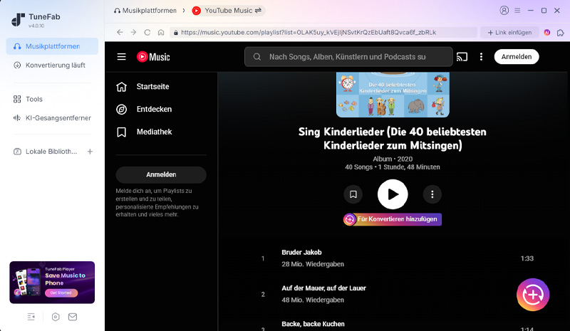 YouTube-Audioinhalten zum Download hinzufügen