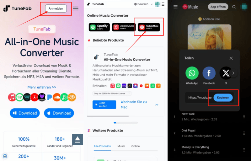 YouTube Music-Link kopieren und in Online Converter hinzufügen