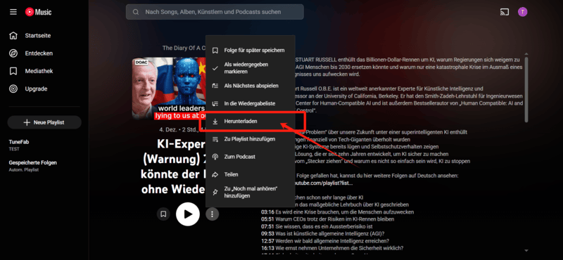 YouTub Music offline auf Desktop