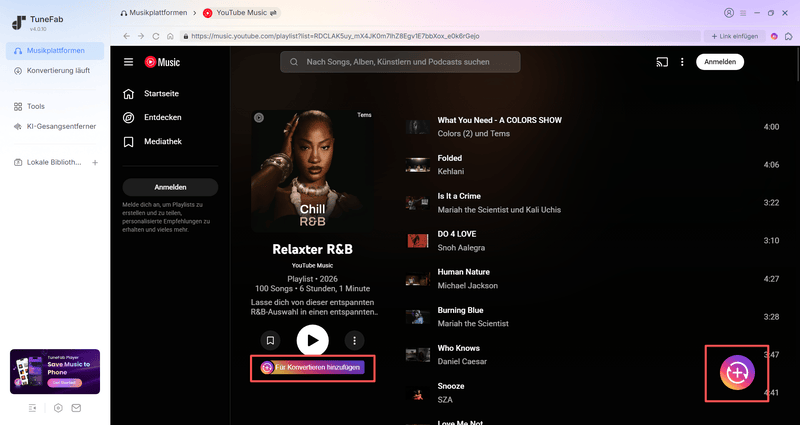 YouTube Music Playlist in TuneFab einfügen