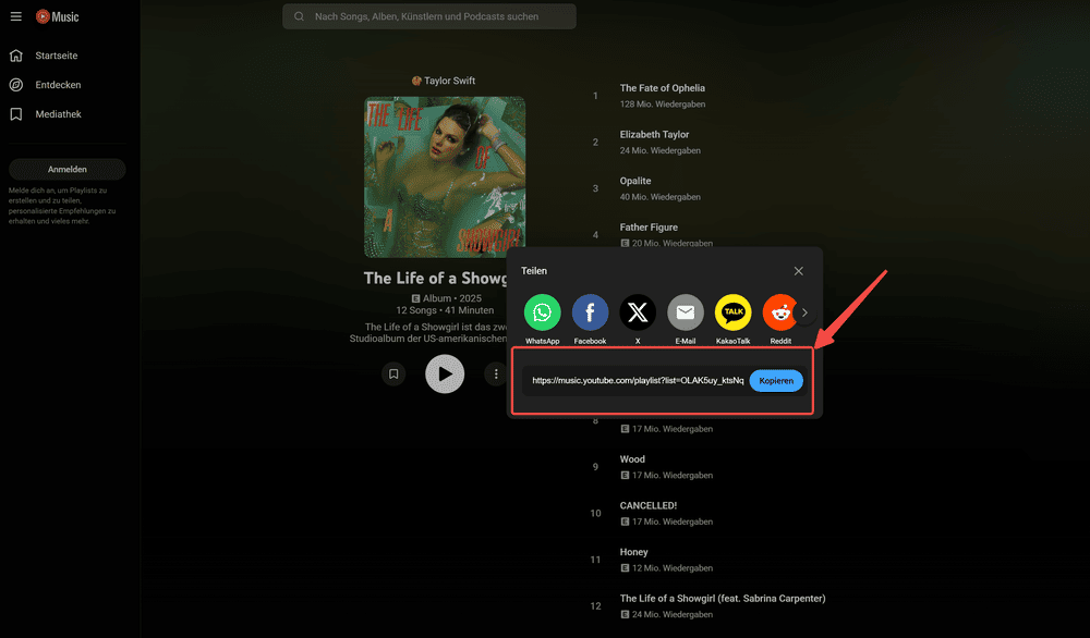 YouTube Music-Song-Link kopieren
