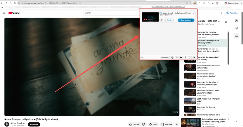YouTube Video für MP3 Download öffnen