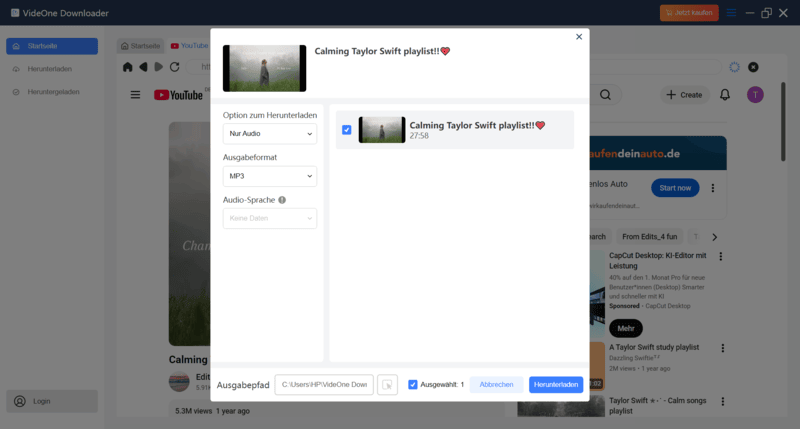 Nur Audio des YouTube-Videos downloaden