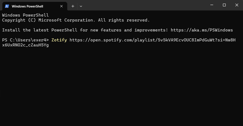 Zotify Link im PowerShell eingeben