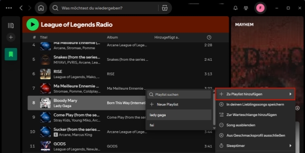 zu Herunterladene Musik zur Playlist hinzufügen