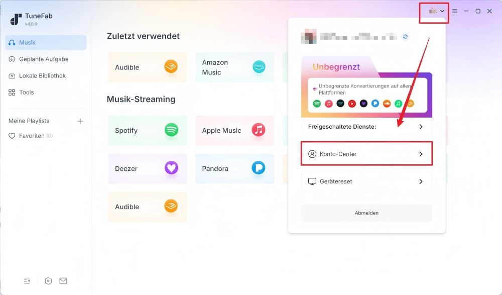 Auf TuneFab Nutzer Zentrum zugreifen