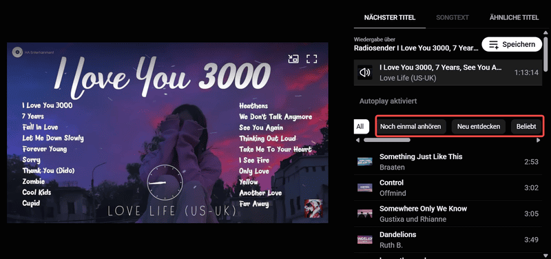 Zusätzliche Optionen bei YouTube Music